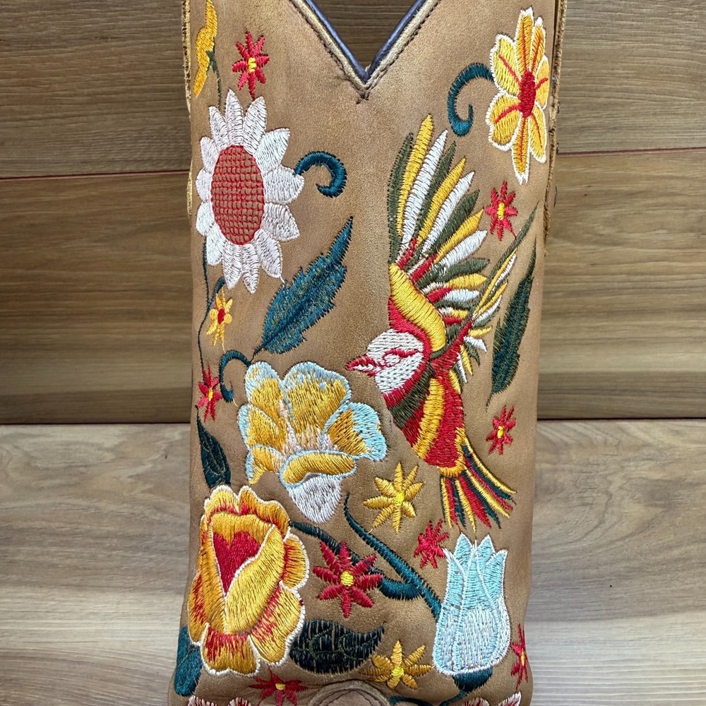 Rock EM Western Boots Floral Bird Embroidered Womens 9 Square Toe Rodeo Brown - Picture 13 of 13